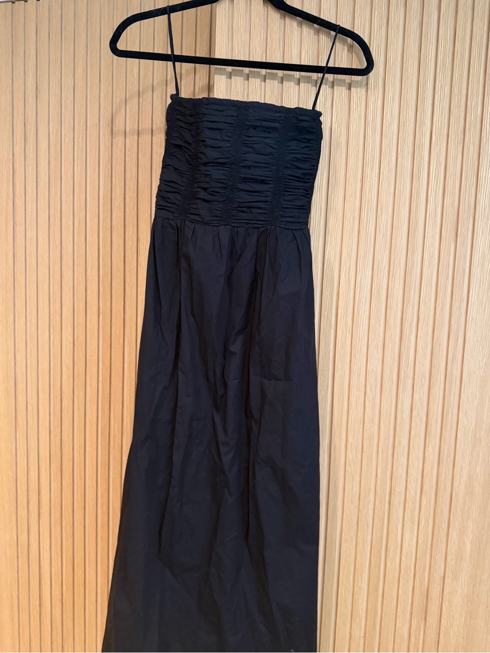 Faithfull the Brand Black Strapless Maxi Dress with Ruched Bodice